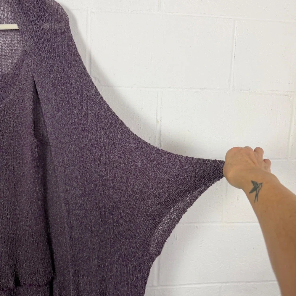 Womens Purple Bamboo Open Knit Cardigan Set Size 22W Asymmetric Boho Lagenlook